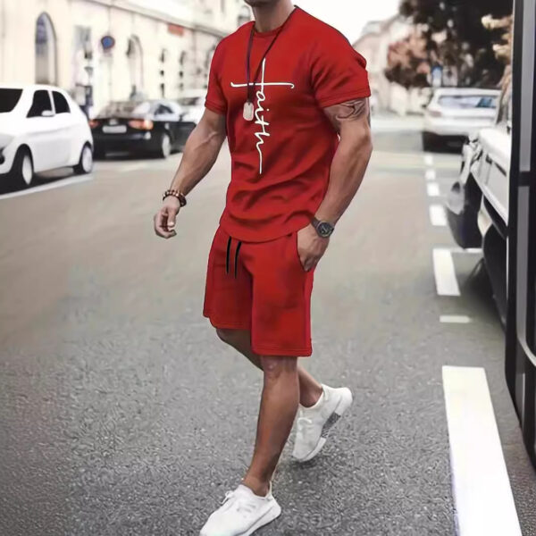 Casual Sports Suit Round Neck Short Sleeve 3d Digital Printing Design Two-piece Set - Image 3