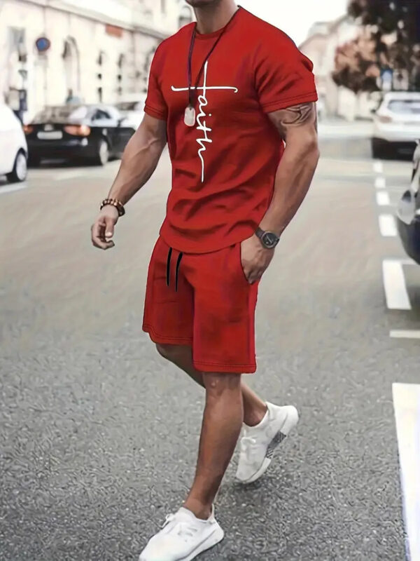Casual Sports Suit Round Neck Short Sleeve 3d Digital Printing Design Two-piece Set - Image 8