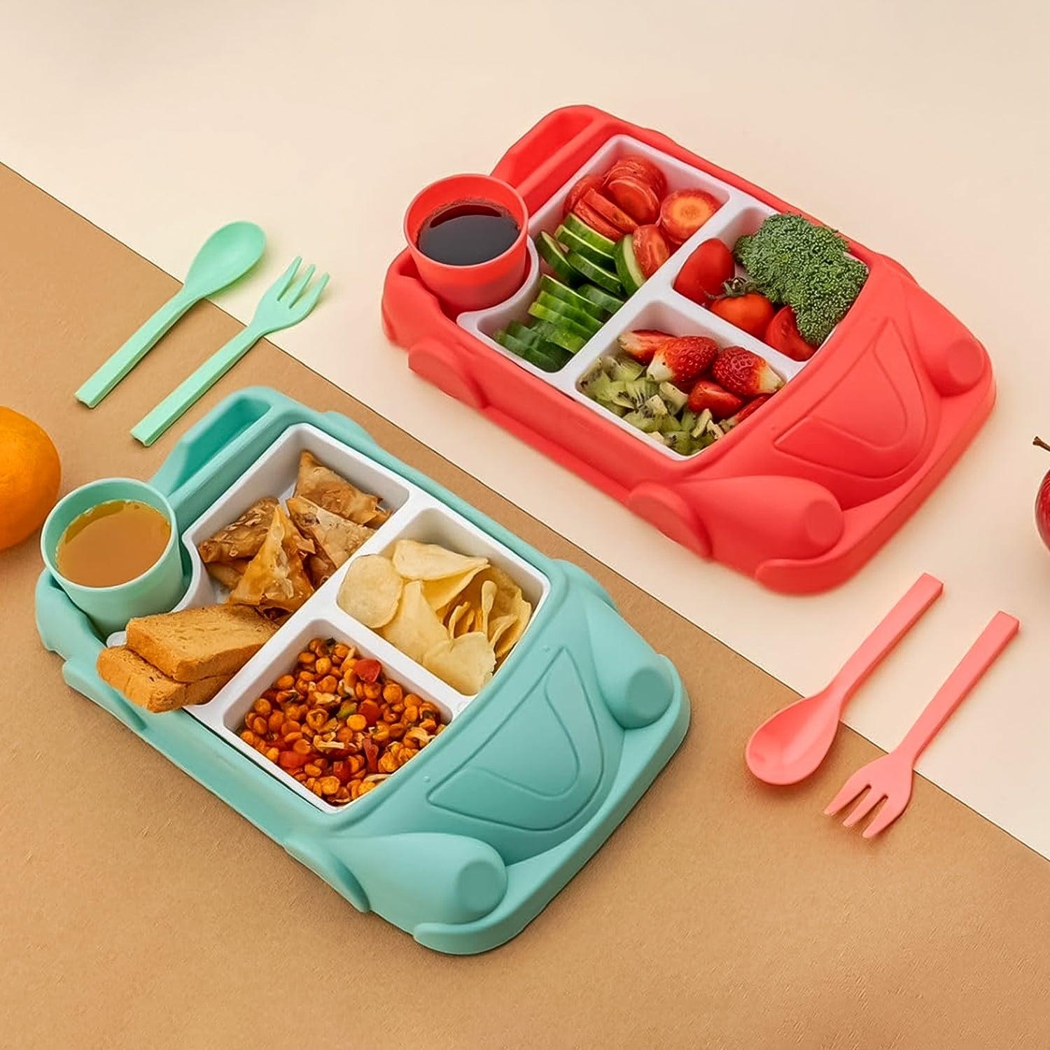 Children'S Car Shaped Plates Cup / Lunch Box Dinnerware Set (4 Pcs Set / 1000 Ml Lunch Box) - Image 4
