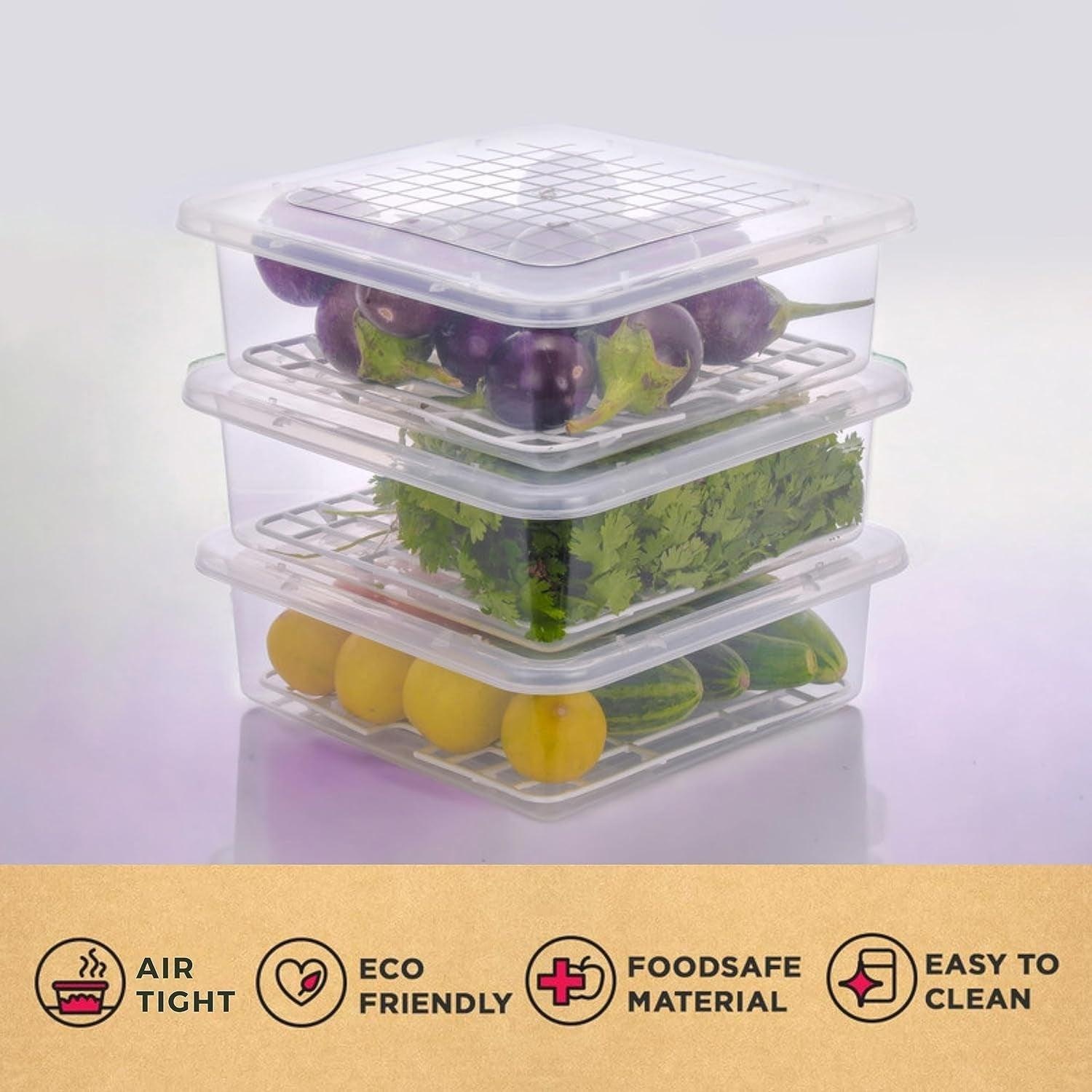 Plastic Food Storage Containers With Removable Drain Tray And Lid (3 Pcs Set) - Image 3