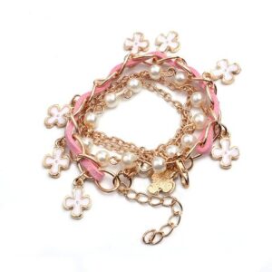 Four Leaf Clover Chic Leather Rope Bracelet with Simulated Pearl – Stylish Bangle Jewelry Gift for Women & Girls