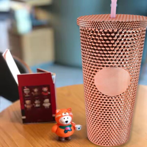 Fashionable Studded Cup Tumbler  Double-Walled Cold Drink Cup With Straw Lid - Image 2
