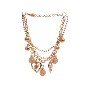 Sanlax Fashion Temperament Rhinestone Gold Plated Bracelet – Beads, Pierced Heart & Tassel Pendant