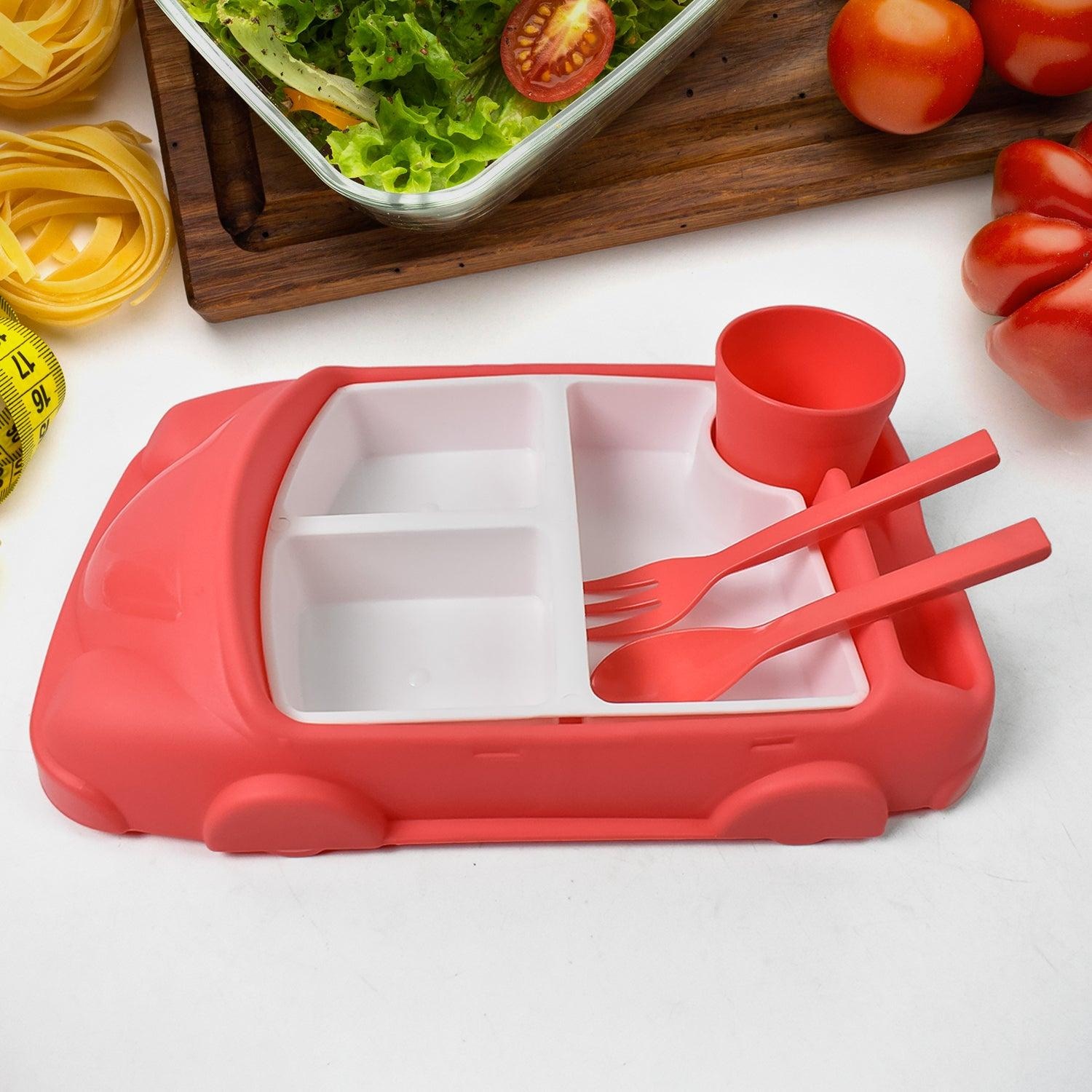 Children'S Car Shaped Plates Cup / Lunch Box Dinnerware Set (4 Pcs Set / 1000 Ml Lunch Box) - Image 3
