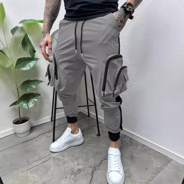Casual Zipper Multi-pocket Color Matching Tapered Overalls - Image 3