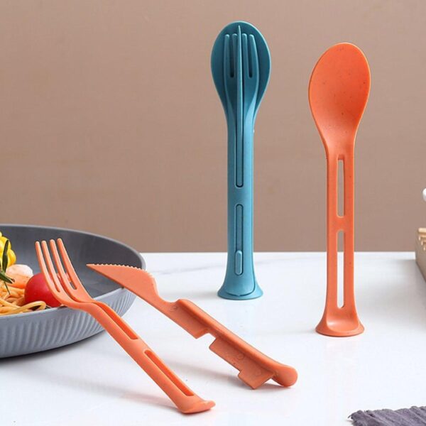 3-In-1 Reusable Spoon, Knife, And Fork Tableware Set Multi-Functional Utensils For Travel, Picnics, Camping, And Everyday Use (Set Of 3) - Image 3