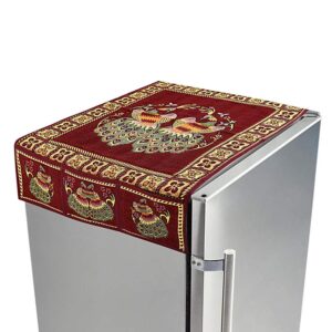 Cotton Fridge Top Cover Set - Standard, Appliance Covers Fridge Dustproof Cover With Peacock Deign 6 Utility Side Pockets Fridge Cover For All Types Fridge Refrigerator Use (100X60Cm)