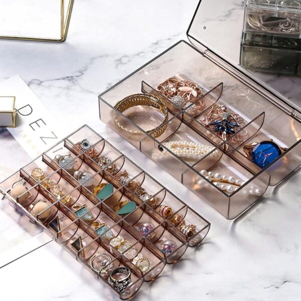 2 Layer  Jewelry Storage Box Dustproof Earring Box, Storage Box Portable Nail Art Storage Case, 24-Grid Small And 6-Grid Big Case Makeup Vanity Box (1 Pc / 30 Compartment) - Image 3