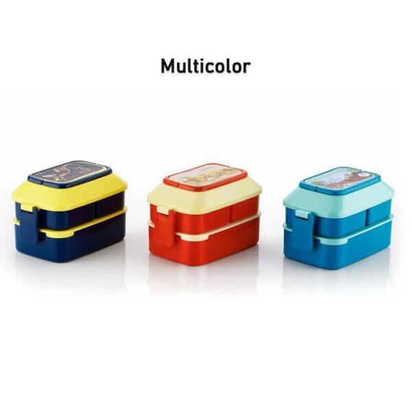 Double Layer Lunch Box Stylish Lid Lunch Box With Fork & Spoon Lunch Box For Children School Lunch Box - Image 2