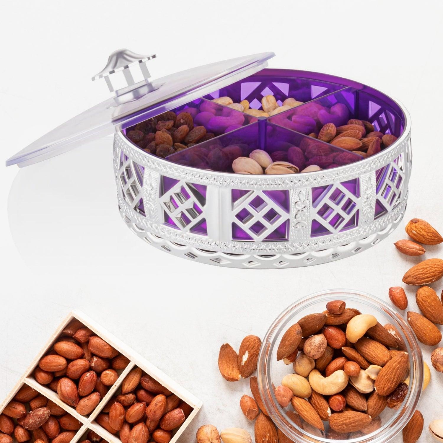 Multipurpose Dry Fruit Box 4 Section Dry Fruit Round Silver Gift Box (1 Pc) - Image 3