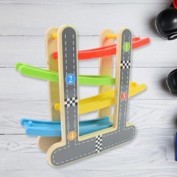 Car Racer Track Play Set Wooden Click Clack Toys With 4 Mini Racers (1 Set) - Image 4