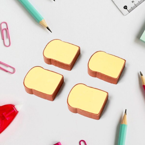 3D Toast Bread Shape Eraser, Erasers Toast Bread Erasers Bread Shaped Eraser For Students, Gift, Fun Food Erasers For School Classroom, Stationery For Boys & Girls (4 Pcs Set) - Image 3