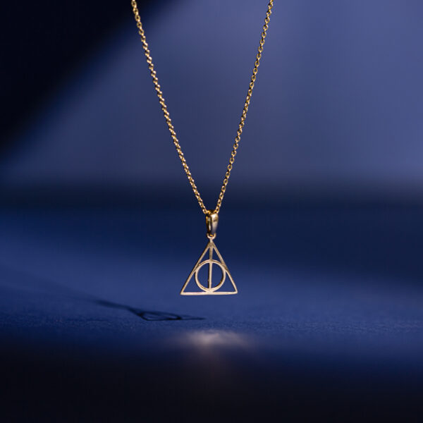 Harry Potter Deathly Hallows Necklace – Gold-Toned Pendant with Iconic Symbol | Minimalist Wizard Jewelry Gift - Image 4