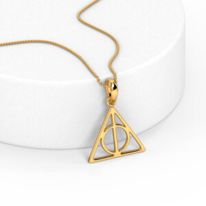 Harry Potter Deathly Hallows Necklace – Gold-Toned Pendant with Iconic Symbol | Minimalist Wizard Jewelry Gift