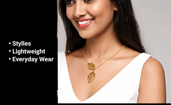 Gold-Toned Leaf Pendant Necklace – Elegant Lightweight Jewelry for Women & Girls - Image 4