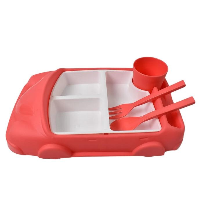 Children'S Car Shaped Plates Cup / Lunch Box Dinnerware Set (4 Pcs Set / 1000 Ml Lunch Box)
