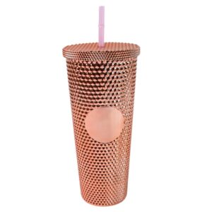 Fashionable Studded Cup Tumbler  Double-Walled Cold Drink Cup With Straw Lid