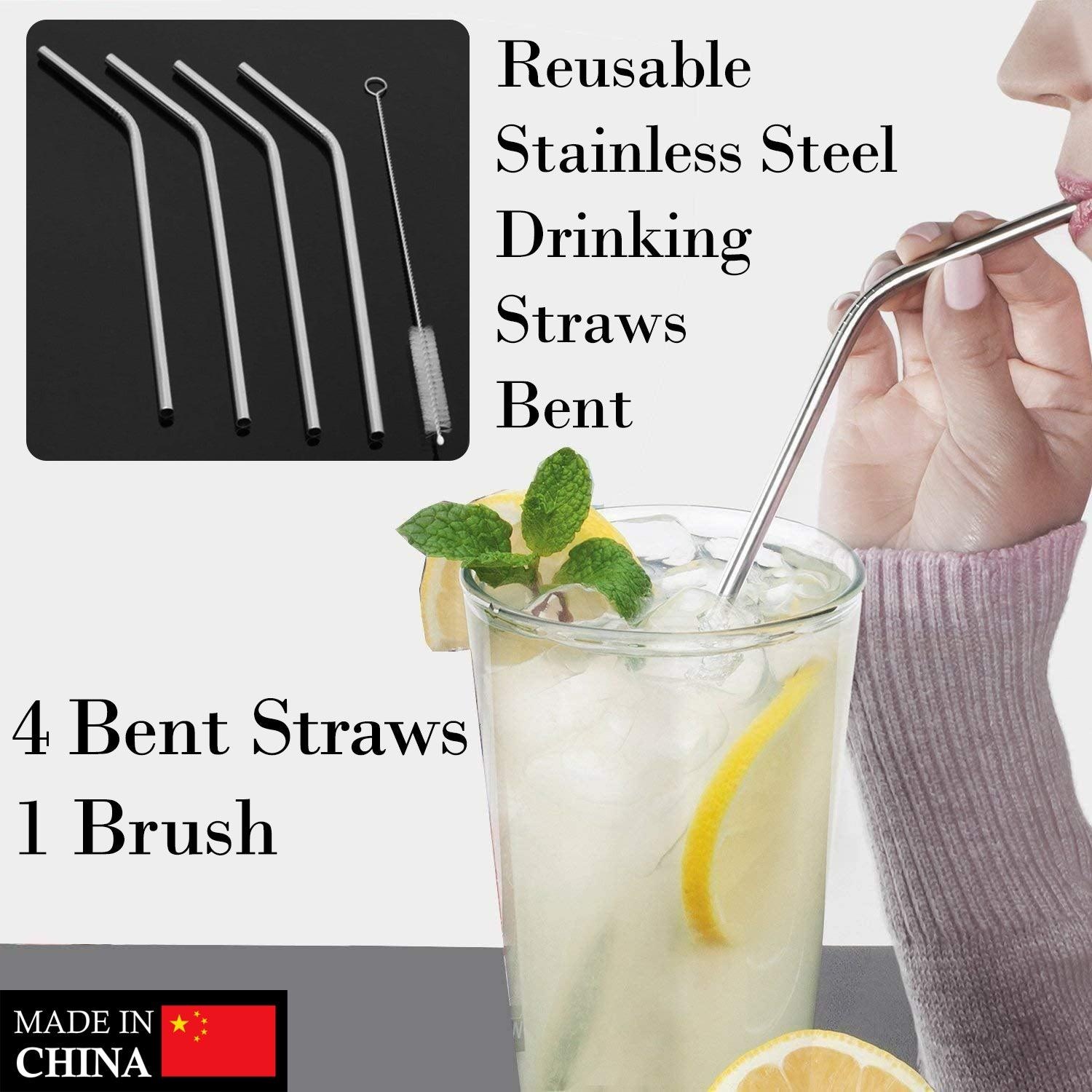 REUSABLE STAINLESS STEEL DRINKING STRAWS BENT (4 BENT STRAWS, 1 BRUSH) - Image 3