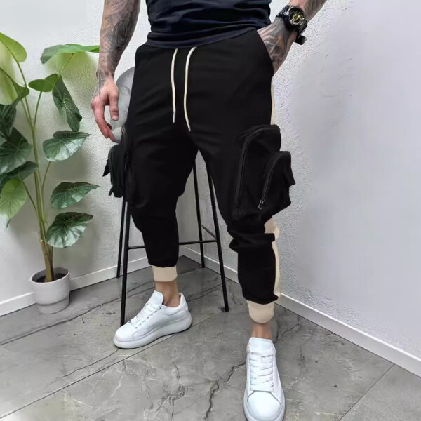 Casual Zipper Multi-pocket Color Matching Tapered Overalls - Image 2
