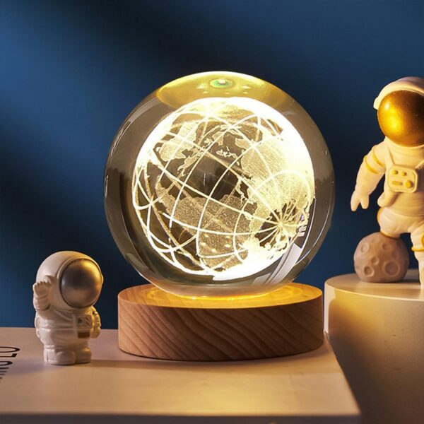 3D Globe Lamp  World Map Led Light Sphere With Wooden Base For Home & Office Décor (1 Pc) - Image 2