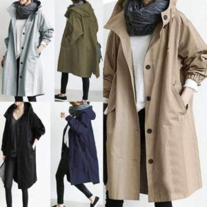 Women’s Waterproof Windbreaker Jacket with Hood | Casual Loose-Fit Outdoor Trench Coat with Pockets | Quick-Dry, Windproof for Hiking & Travel
