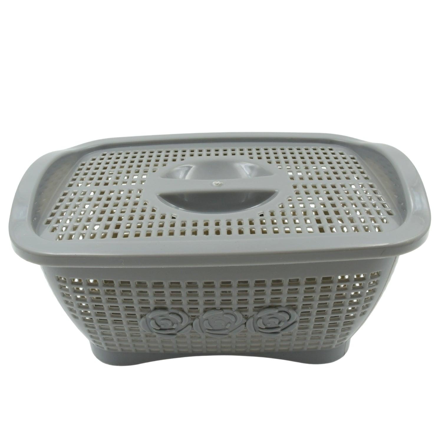 Multipurpose Plastic Storage Basket With Lid - Organizer For Kitchen, Bathroom & More (1 Pc)