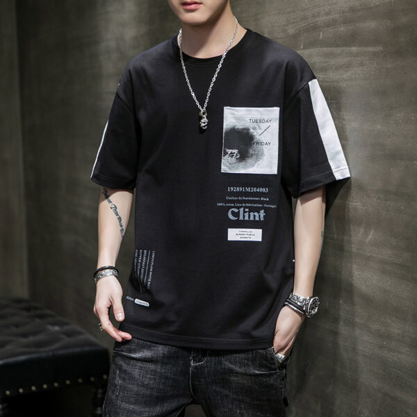 Cotton Printed Round Neck Loose T-shirt - Image 6