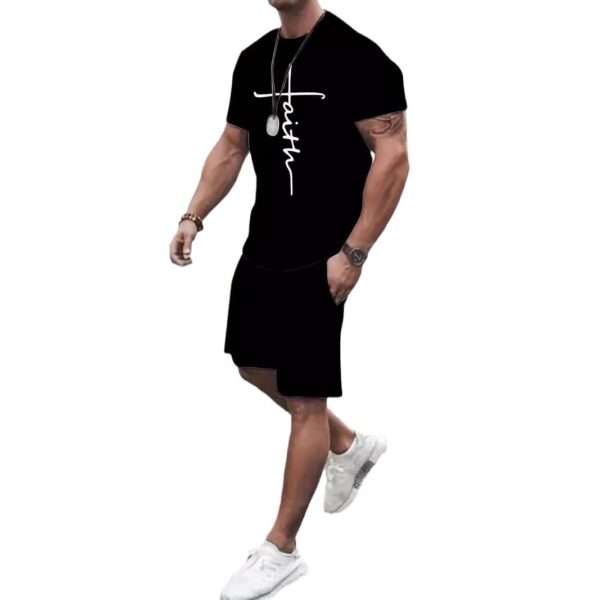Casual Sports Suit Round Neck Short Sleeve 3d Digital Printing Design Two-piece Set - Image 5