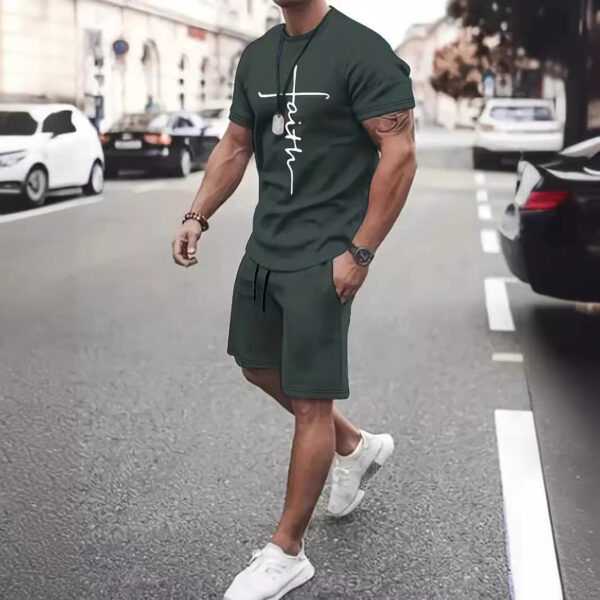 Casual Sports Suit Round Neck Short Sleeve 3d Digital Printing Design Two-piece Set - Image 4