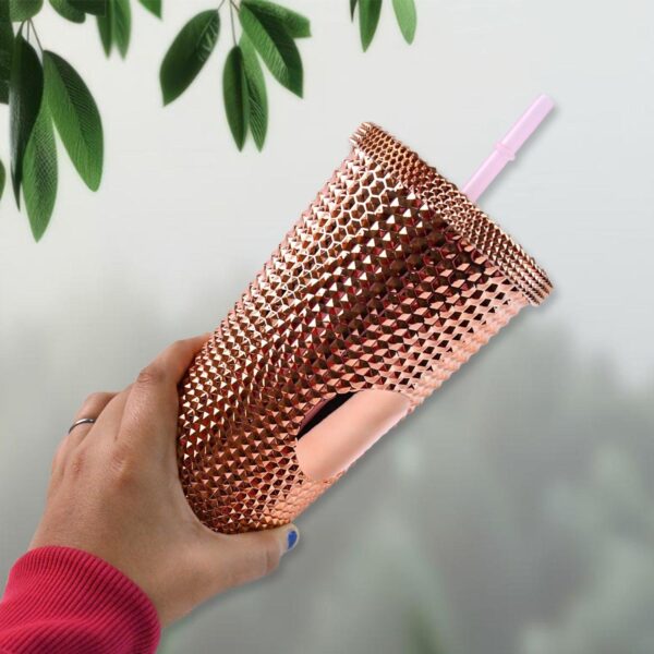 Fashionable Studded Cup Tumbler  Double-Walled Cold Drink Cup With Straw Lid - Image 4