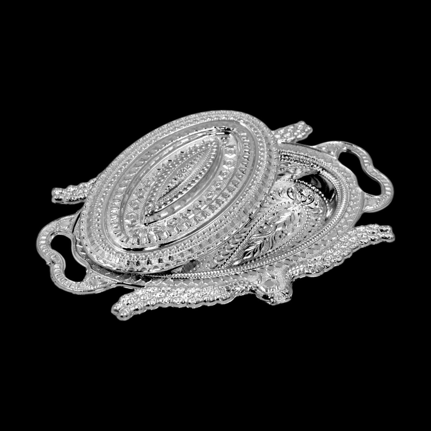 Design Dry Fruit Serving Tray Silver Finish Decorative Plastic Platter For Snacks & Sweets - Image 3