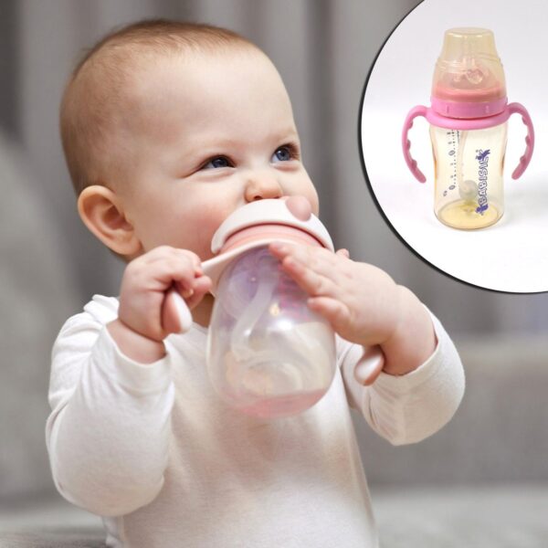 Plastic Baby Feeding Bottle With Handles & Straw (220 Ml / 1 Pc) - Image 4