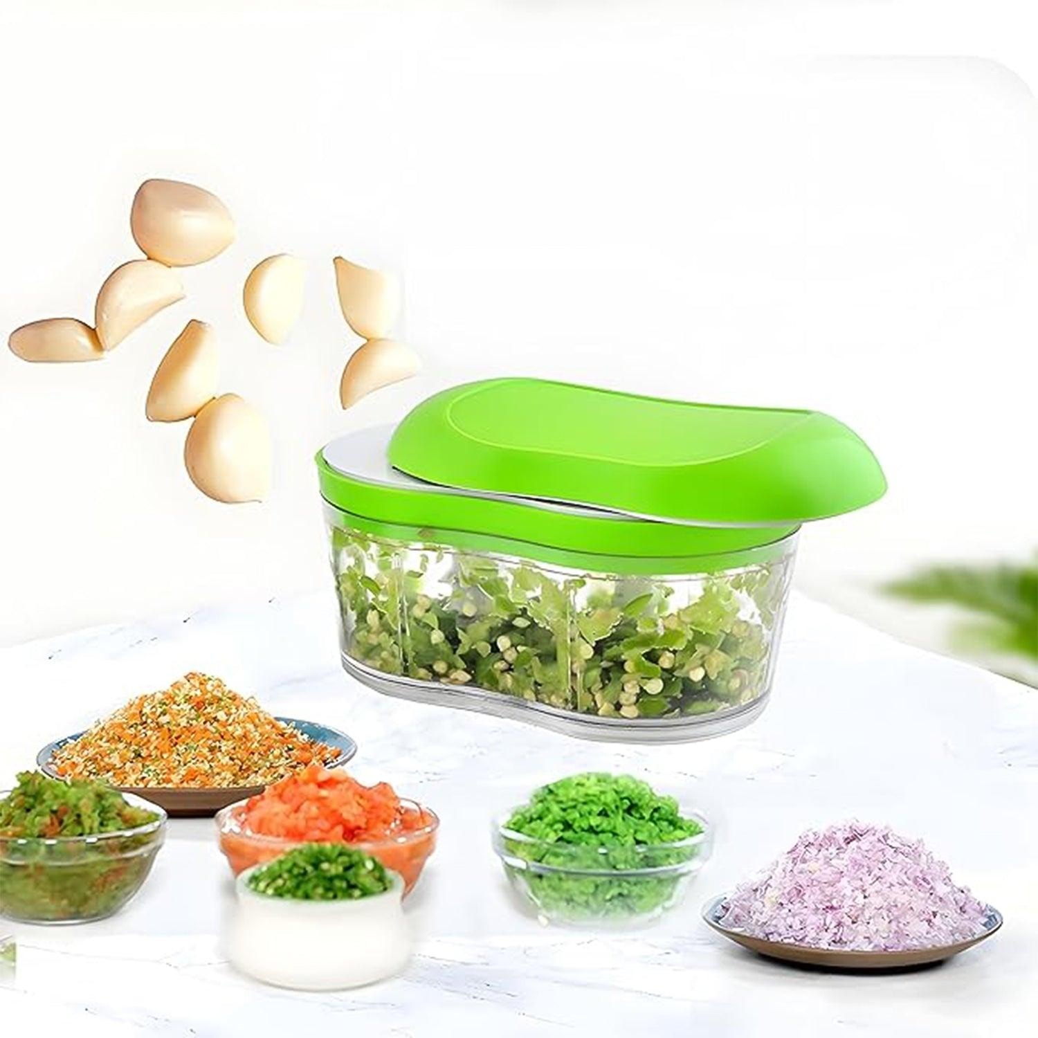 Hand Push Vegetable Chopper With Garlic Cutter Manual Food Processor (1 Pc) - Image 3