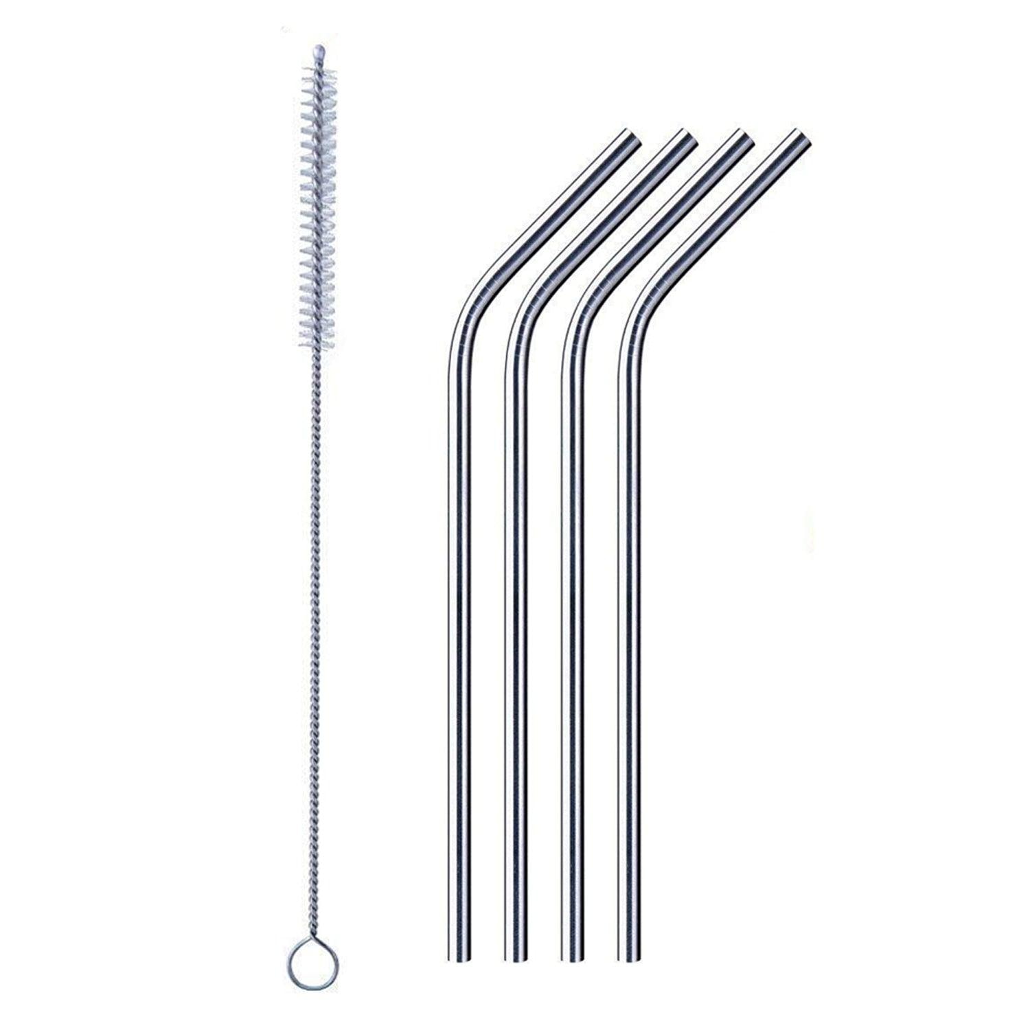 REUSABLE STAINLESS STEEL DRINKING STRAWS BENT (4 BENT STRAWS, 1 BRUSH)