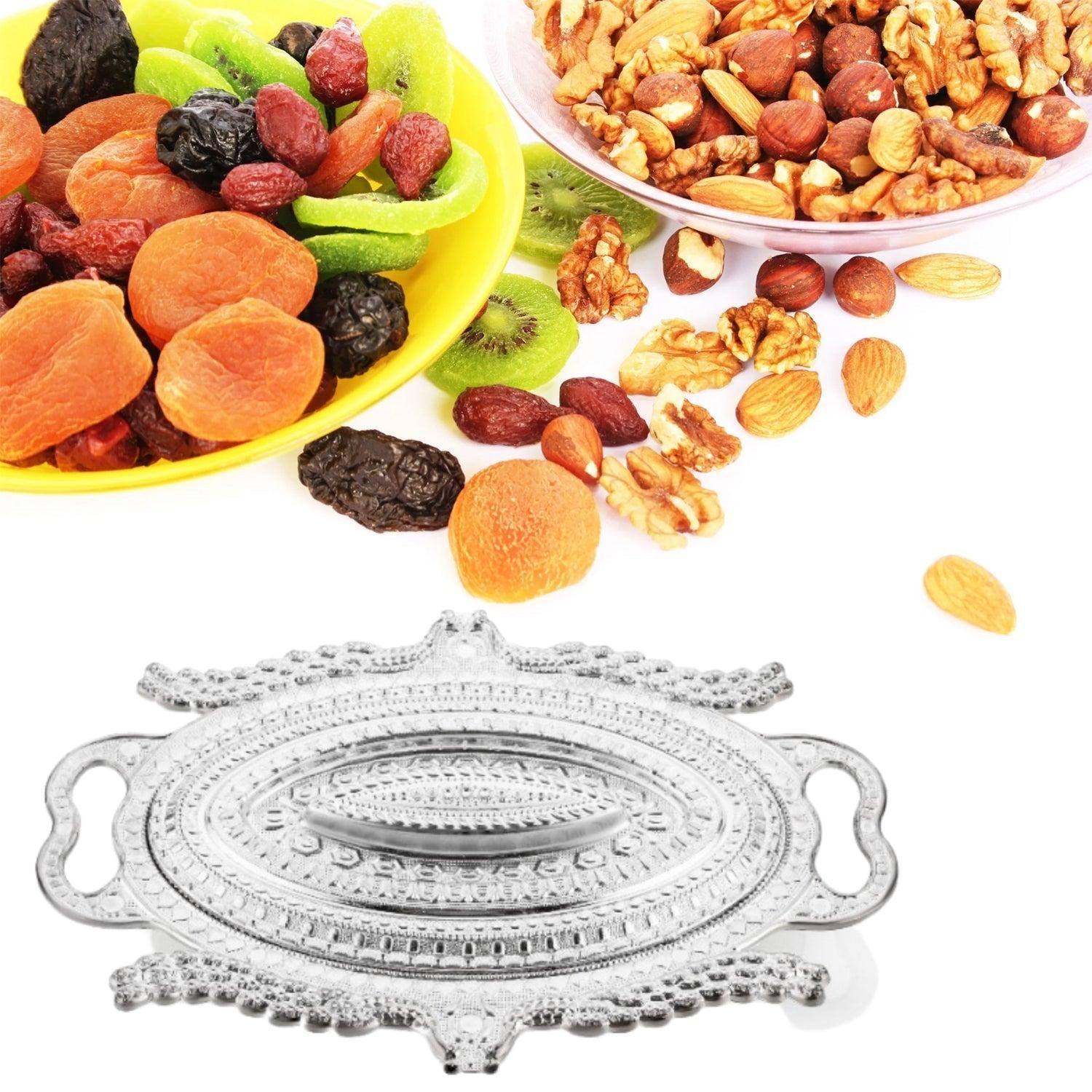 Design Dry Fruit Serving Tray Silver Finish Decorative Plastic Platter For Snacks & Sweets