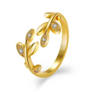 Gold Leaf Vine Adjustable Ring for Women – Nature-Inspired Gold-Plated Fashion Ring