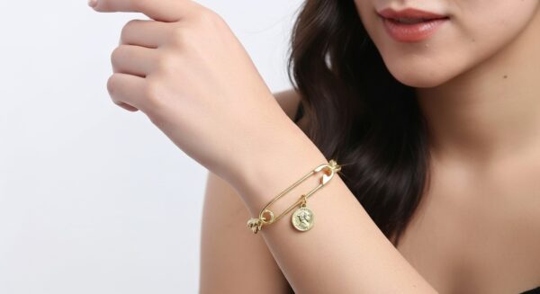 Gold-Plated Safety Pin & Coin Charm Bracelet for Women – Statement Fashion Jewellery - Image 10