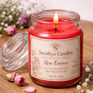 Sandhya Candles – Rose Essence Luxury Soy Wax Jar Candle (200g) | Long-Lasting Handmade Scented Candle