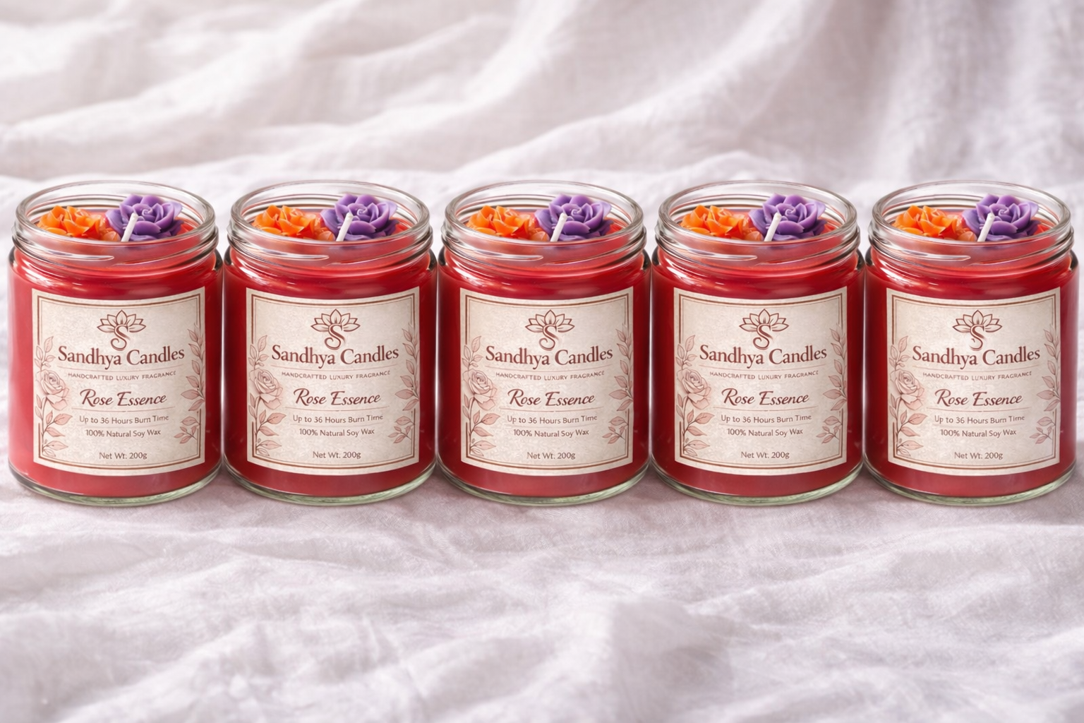 Sandhya Candles – Rose Essence Luxury Soy Jar Candle - Image 3